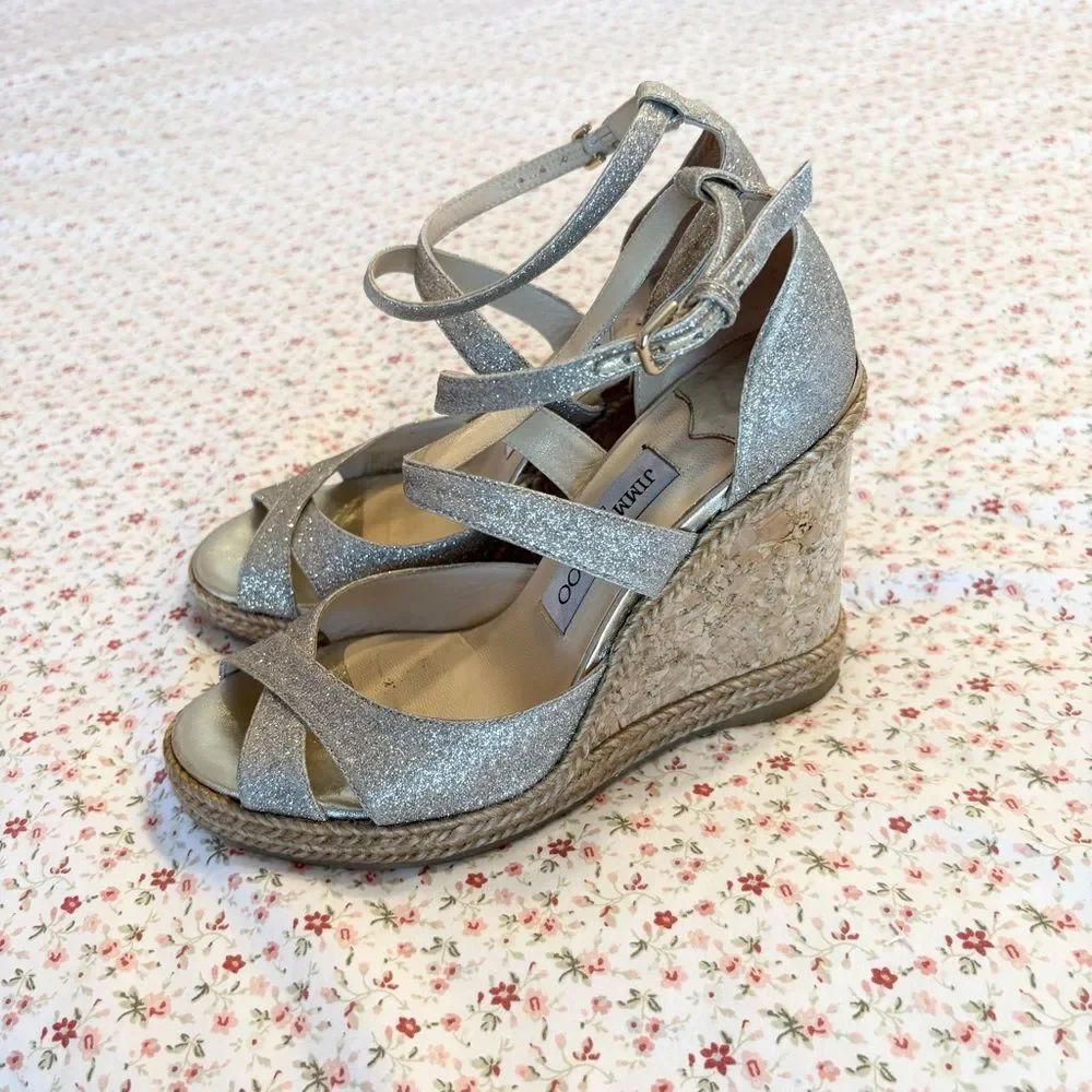 Jimmy Choo Alanah Gold Wedge Sandals